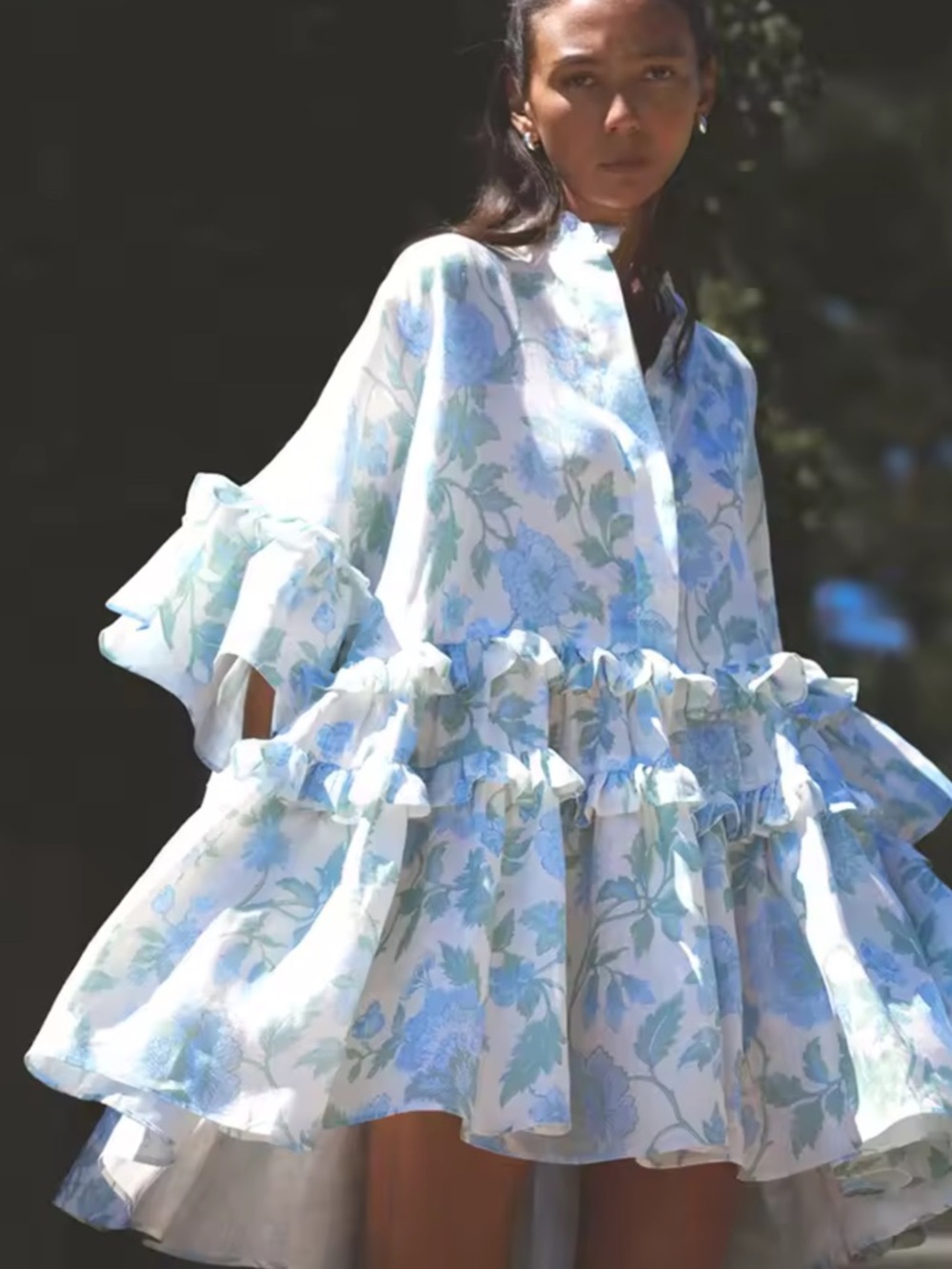 Blue Floral Dress with Ruffles